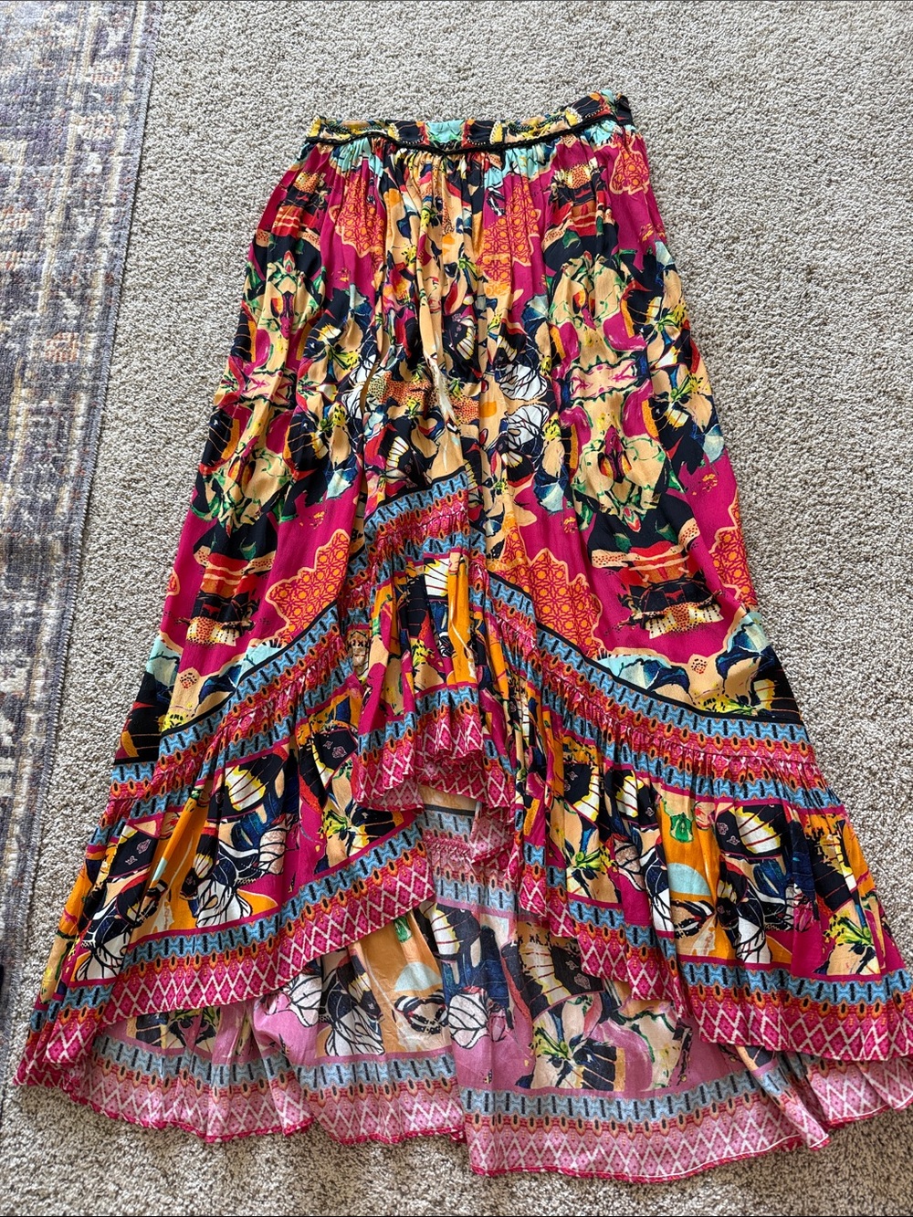 Boho High-Low Maxi Skirt in Fuchsia Floral